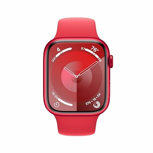 Red smartwatch with circular dial display