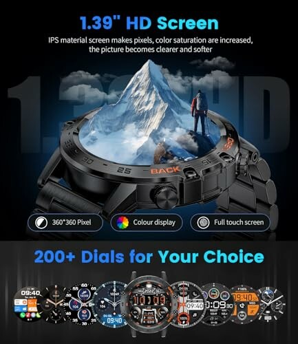 1.39-inch HD screen featuring a mountain display and multiple dial options.